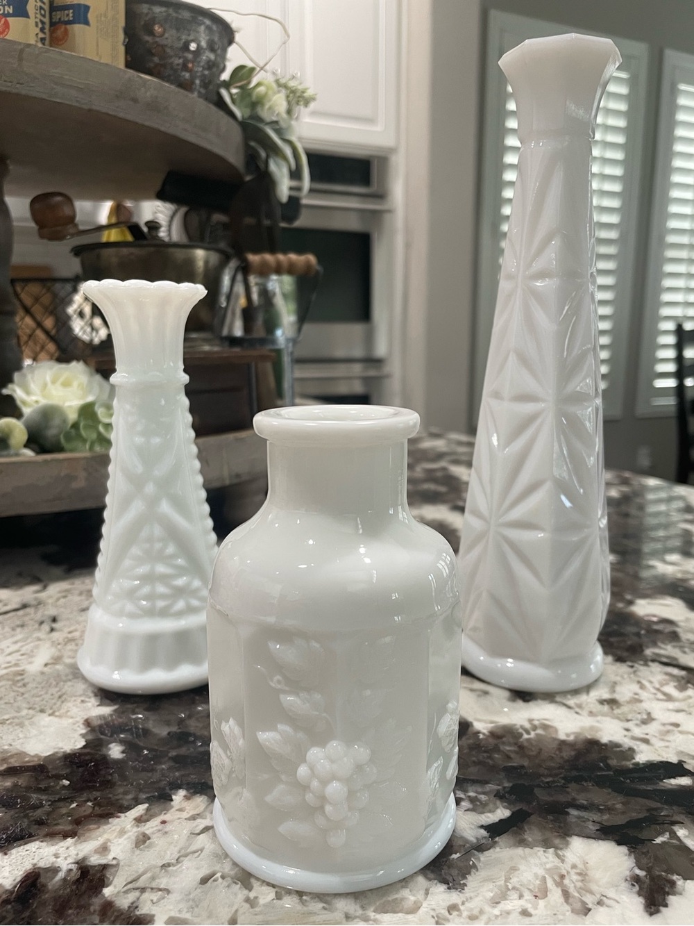 White Milk Glass Decorative Vases  Vintage - Set of 3 9”, 6”, 4.5” - Picture 1 of 12